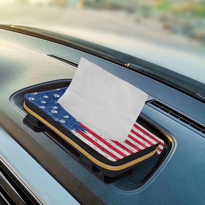 Biyejit 2 Pack Car Visor Tissue Holder, American Flag Paws Napkins Box Holder, Tissue Dispenser for 4th of July Decoration, Suitable for Most Cars - Image 5