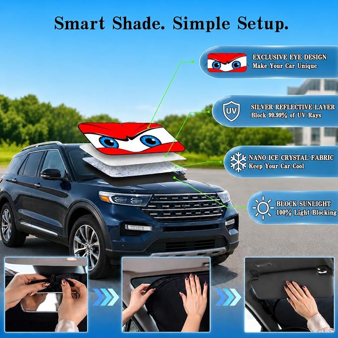 Car Windshield Sun Shade, Universal Fit Full-Size SUV Pickup MPV, Angry Red | 63 x 33.86" Large Windshield Cover, Foldable Front Window Sunshade, UV Heat Protection, Cute Eyes Series - Image 4