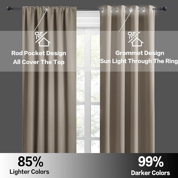 RYB HOME Small Window Curtains 45 inches Length for Kitchen Cafe Bathroom | Room Darkening Curtains & Drapes, Energy Saving, Thermal Insulated, For Kids Bedroom, W42 x L45, Sand, 2 Panels - Image 6