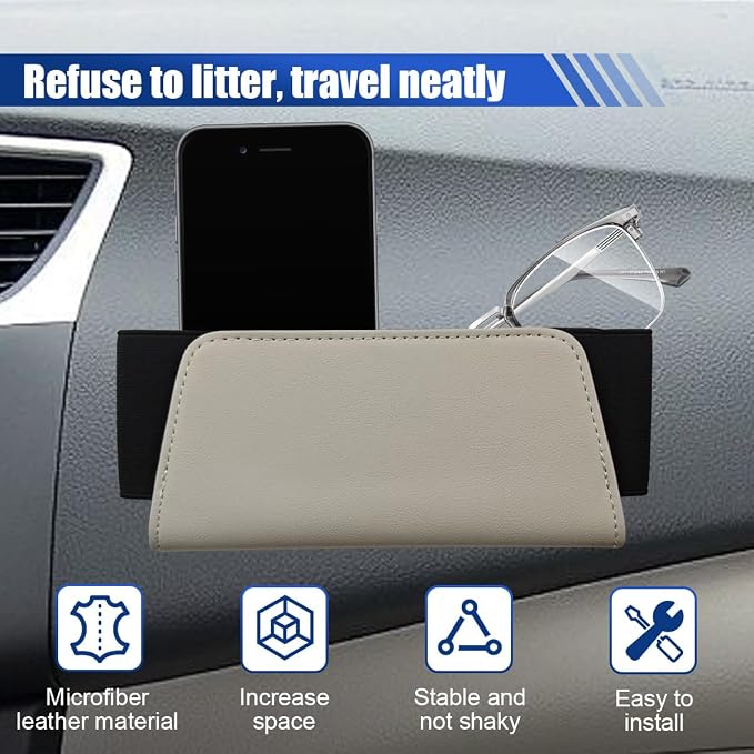 Car Seat Side Storage Pocket, Leather Foldable Auto Door Storage Box, Waterproof Car Trash Can Organizer, Multifunctional Vehicle Interior Accessories for Phones, Glasses, Keys, Cards (Beige) - Image 3