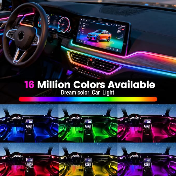 Dream Color Acrylic Interior Car Ambient Light Kit, Bphuny 30 in 1 593 LEDs Fiber Optic Multiple Modes Decoration Atmosphere Lights with Music Dynamic Rainbow Rhythm, RGB Neon Lights for All Cars - Image 7