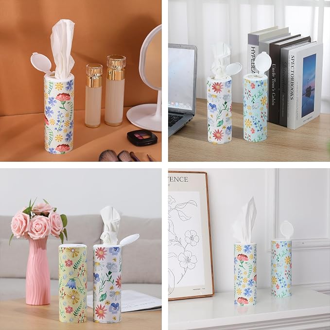 Car Tissues Cylinder 4 Packs Round Tissue Box Holder Perfect for Car Cup Holder, Napkins Box Round Container with Facial Tissues for Travel Car Bathroom Office School - Image 6