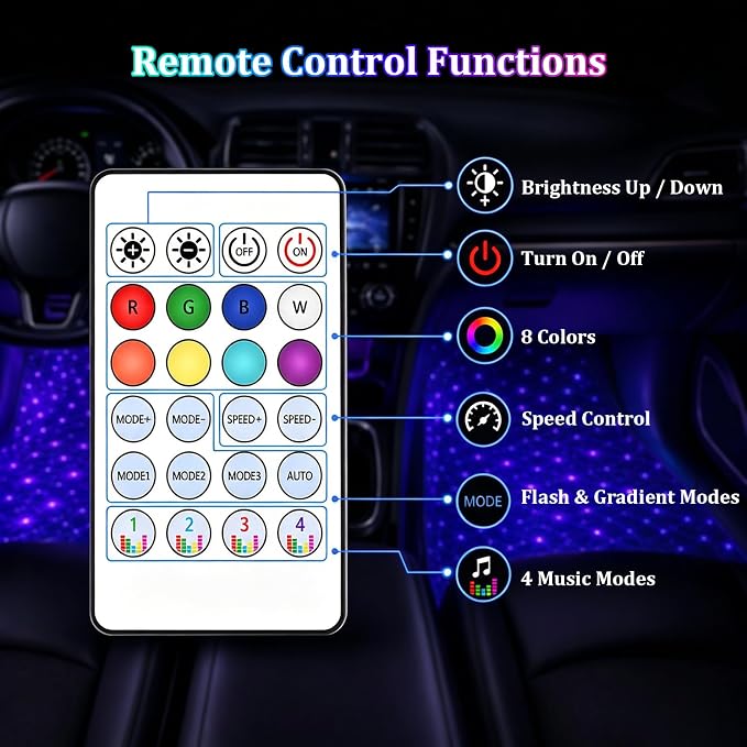 Car Interior LED Lights,4 in 1 RGB APP Control Automotive Under Dash Neon Ambient Lighting with USB Port,Music Sync Auto Footwell Lamp,Car Interior Atmosphere Light - Image 4