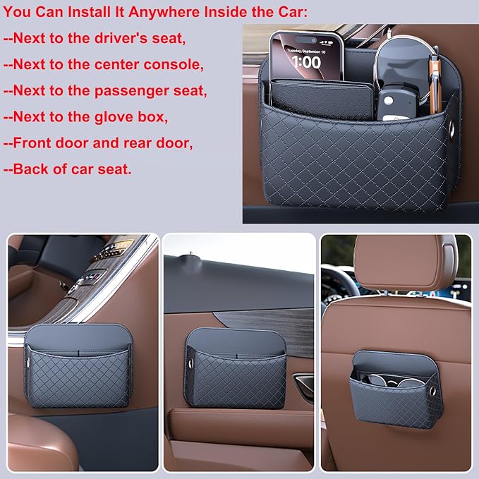 2 PCS Car Seat Side Storage Pocket Organizer Holder for Auto Door, Console, Vehicle Seat Gap Filler Tray Bag for Phone, Pen, Key, Sunglass, Invoice, Car Registration, Notepad, Card, USB Data Line - Image 4