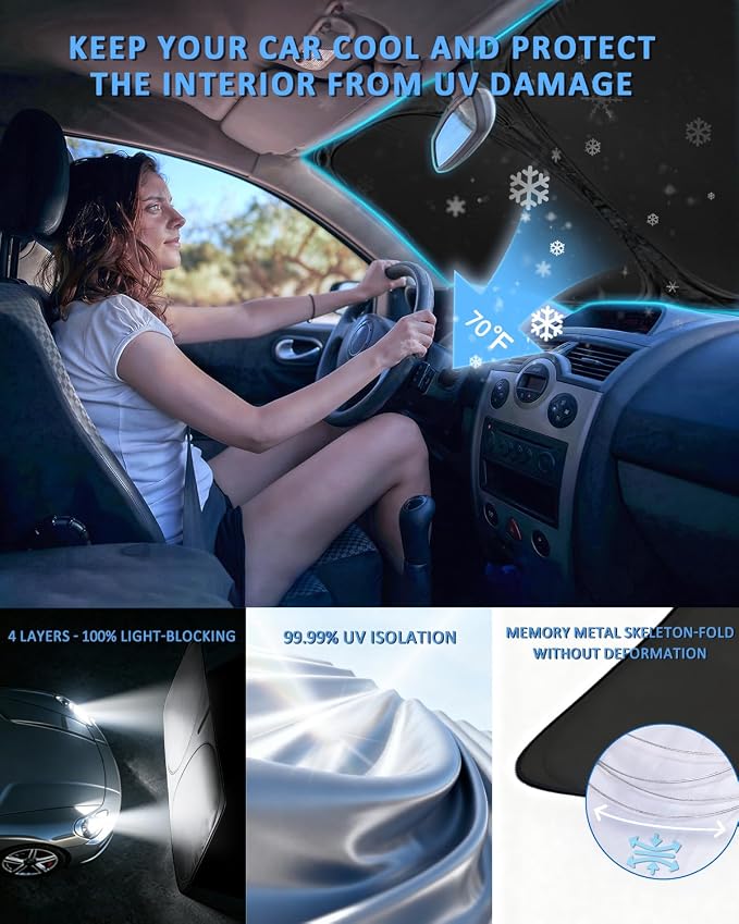 for Dodge RAM 1500 2019-2025 2026 Sun Shade Sunshade Windshield Cover | 4 Layers Front Window Shade for RAM1500 2Dr RegularCab 4Dr QuadCab CrewCab MegaCab Pickup Sun Visor Car Accessories - Image 4