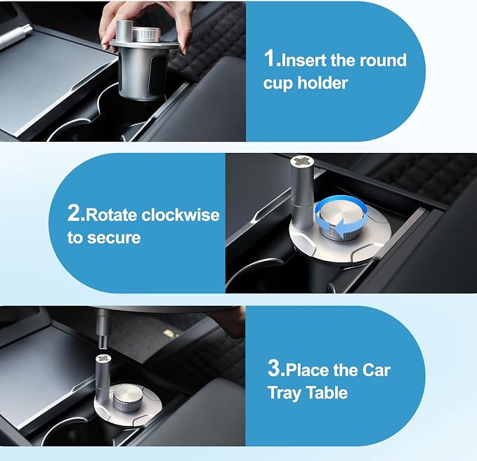 Car Tray Table & Car Desk for Laptop | 2 Risers and Anti-Slip Pad, 360° Rotating Cup Holder, For Tesla/ Working or Eating - Image 7
