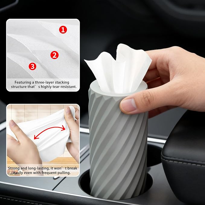 2-Pack Car Tissue Holder with 6 Tissue Refills, Reusable Plastic Auto Tissue Canister for Cup Holders Compact Travel Tissue Dispenser, Car Accessories for Cars, SUVs, Trucks.(2PACK-Black) - Image 4