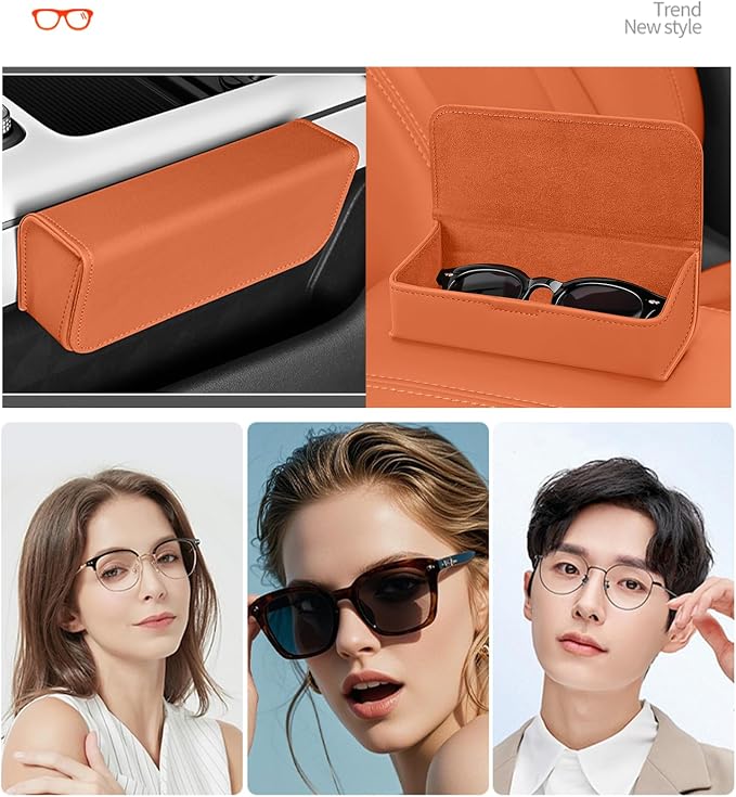 Car Sunglasses Holder, Large Capacity Universal Fit Adhesive Mount Eyewear Case with Magnetic Closure Glasses Protective Storage Box for Man Women Orange - Image 7