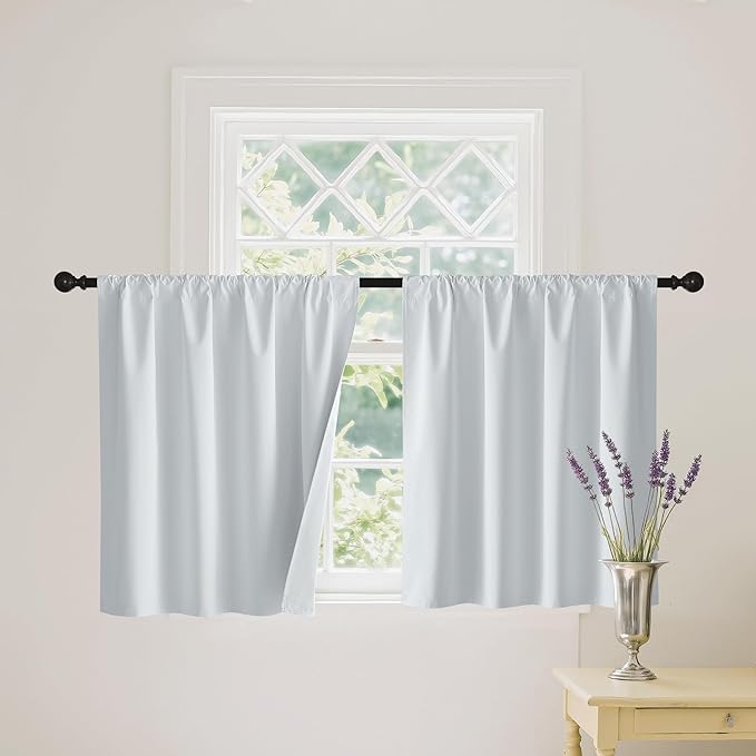 RYB HOME Short White 100% Blackout Curtains for Small Window | Thermal Insulated, Heat & UV Blocking, Total Room Darkening, Privacy, Drapes for Cafe, W34 x L36, 2 Panels by RYBHOME