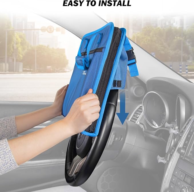 JOYTUTUS 3 in 1 Steering Wheel Eating Tray (Blue), Car Back Seat Laptop Desk, Multifunctional Office Bag Car Work Table for Writing, Car Organizer for Kids, Commuters, Family - Image 2