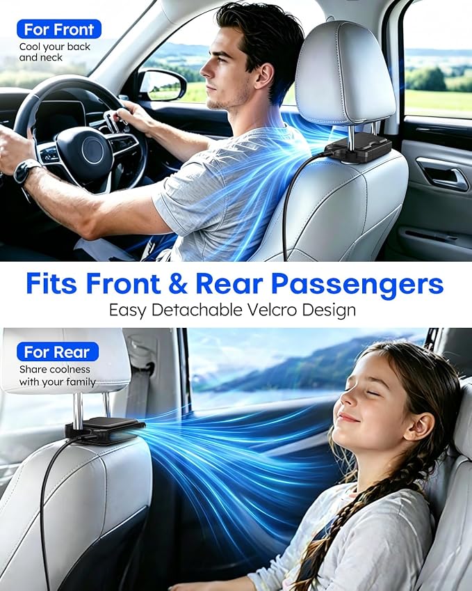 Car Fan for Front & Rear Seats, USB-Powered, Portable Seat-Mounted Cooling Fan with 3 Speeds, Quiet Brushless Motor, Baby-Friendly, Easy Installation for Cars, SUVs, Vans & Trucks - Image 8