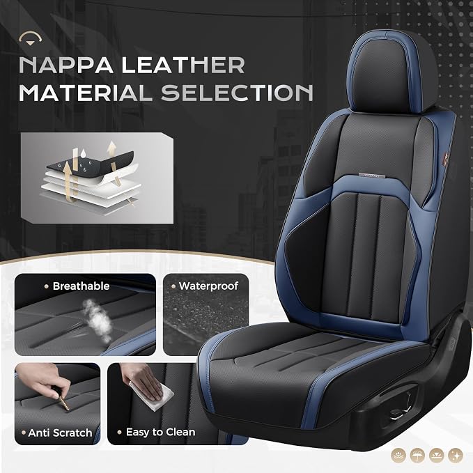 Coverado Nappa Leather Car Seat Covers Front Set, Luxury Waterproof Seat Protectors, Airbag Compatible Anti‑Slip Auto Seat Covers, Universal Fit for Most Cars SUVs Trucks Pickup Vehicles - Image 2
