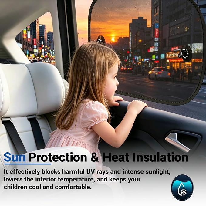 2 Pack Car Sun Shade, Universal UV Protection Sunshade for Side Windows for Side Window Sun Glare and UV Protection for Kids/Adults/Pets, Cars Suction Cup Sunshade, 20''x12'' Fits 98% Cars - Image 5