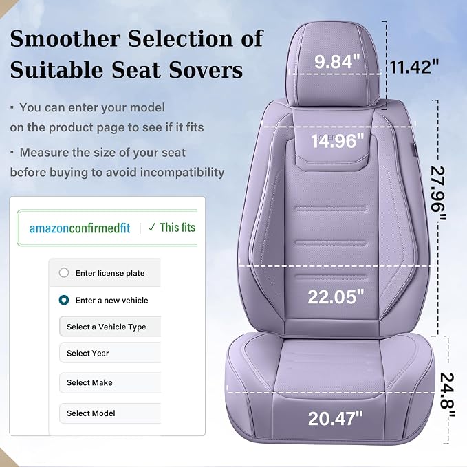 Coverado Car Seat Covers, Front Covers for Cars, Car Seat Cover Front Seats, Car Seat Protector Waterproof, Leather Car Seat Cushion, Universal Interior Covers Seat Protectors for Most Cars Purple - Image 5