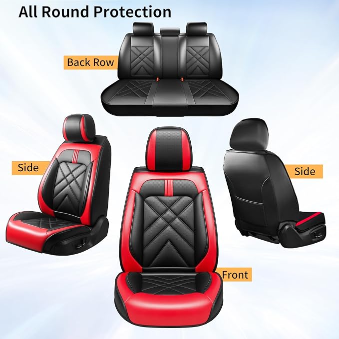 Rio Car Seat Covers Custom Fit for KIA Rio 2014-2025 2026, Premium Full Coverage Leather Automotive Seat Protectors, All Seasons Waterproof Breathable, Airbag Compatible (Full Set, Red & Black) - Image 8
