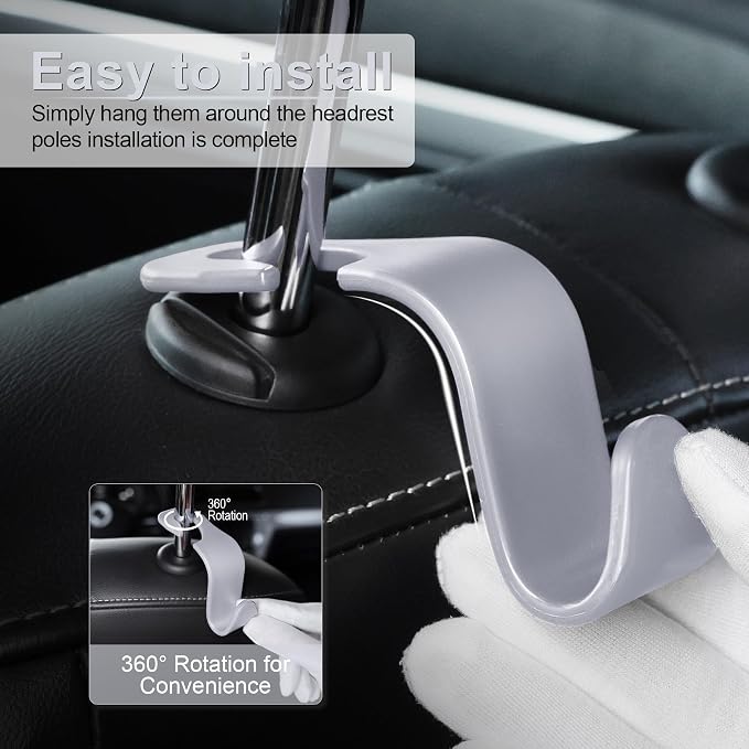 LivTee Car Seat Headrest Hook, Car Headrest Hidden Hook, 4 Pack Universal Auto Car Back Seat Hook Organizer for Purse Coat, Car Interior Accessories (Gray) - Image 4