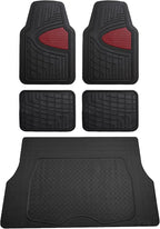 FH Group Premium Liners Tall Channel Trimmable All Weather Rubber Full Set Car Floor Mats (Pink) w. Trimmable All-Season Cargo Liner (Burgundy) - Universal Fit for Cars Trucks and SUVs by FHGroup