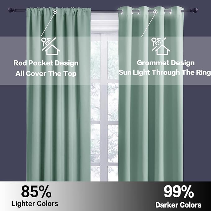 RYB HOME Blackout Curtains for Bedroom Living Room Nursery 63 inches Long | Room Darkening, Thermal Insulated, Privacy Protection, Rod Pocket, Drapes for Office Home Theater, W42 x L63, Aqua, 2 Panels - Image 6