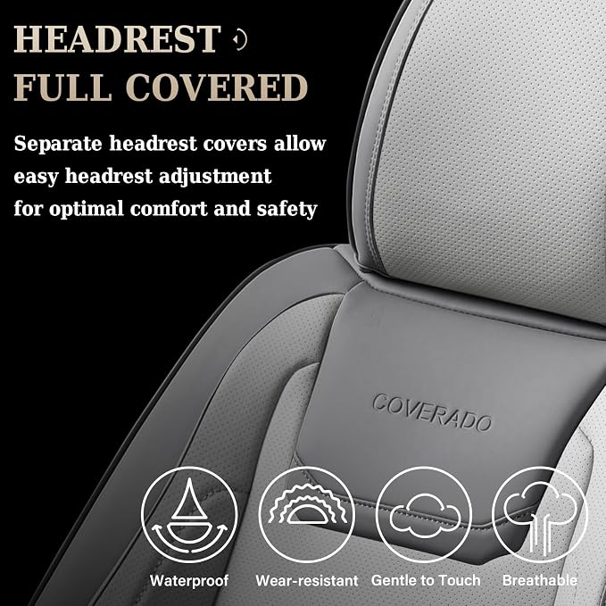Coverado Car Seat Covers Full Set, Seat Covers for Cars, Front Seat Covers and Back Seat Cover Waterproof Leather Automotive Seat Cover, Universal Car Interior Protectors Cushion for Most Cars - Image 5