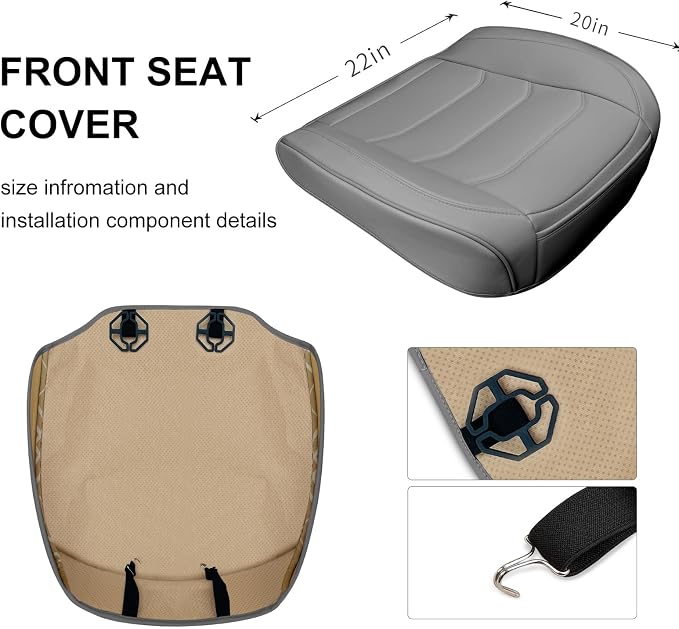 BOPUOVRE Car Seat Cover for Luxury & Comfort PU Leather | Anti Slip Full Wrap Protection Storage Pocket Bottom Cushion Universal Fit 95% Vehicles Gray 1 Piece - Image 5