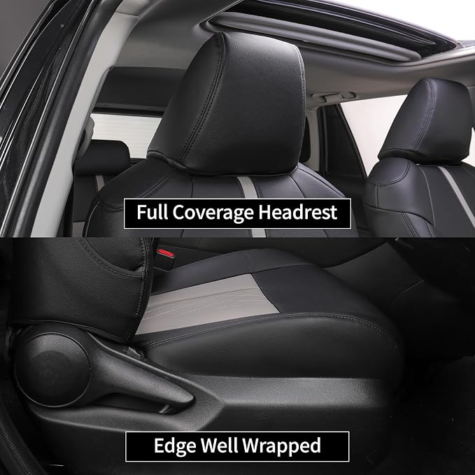 EKR Civic Seat Covers Custom Fit for Honda Civic (Sedan) EX 2022-2024 & Sport/Hybrid Sport 2025-2026(Rear Backrest Split W/Armrest) Car Seat Cover Full Set,Faux Leather(A84-Black+Light Gray) - Image 6
