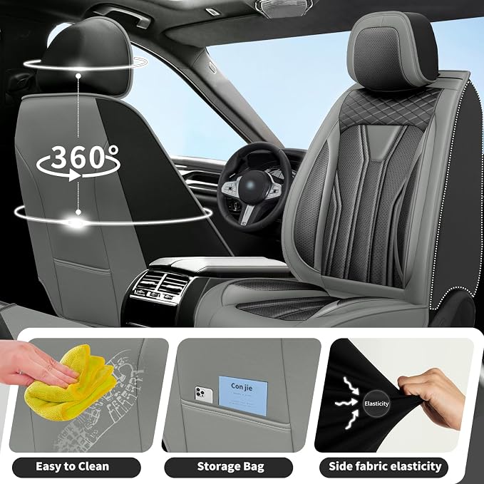 Fit Altima Car Seat Covers for Nissan Altima 2010-2025 2026- Full Set Premium Leather, Waterproof&Breathable, All-Weather Seat Cushion Protecto & Airbag Compatible, Full Set Gray & Black - Image 4