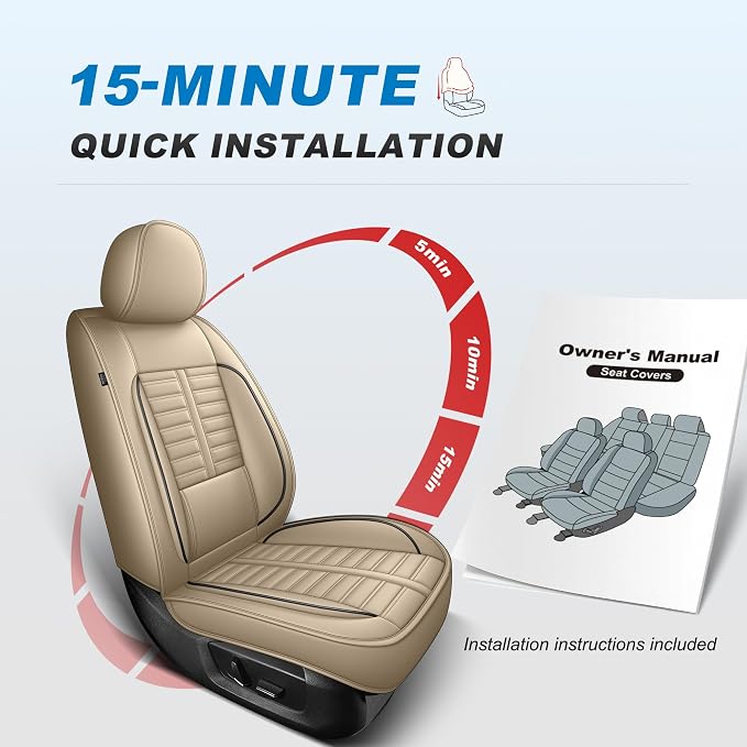 Fit for Subaru Crosstrek Seat Covers 2016-2026 Front Set | Faux Leather Waterproof Car Seat Covers, Airbag Compatible with Lumbar Support Anti-Slip Design, 2 Seater Beige - Image 2