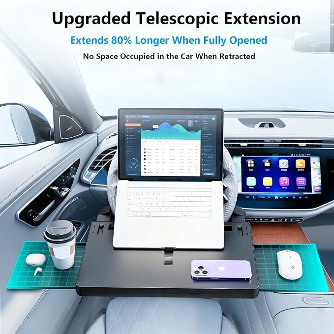 Steering Wheel Tray, 80% Extra-Large Telescoping Car Desk for Laptop, Multi-Functional Car Table for Eating & Working, Portable Car Desk, Compatible with Most Cars, SUVs, Trucks - Image 4