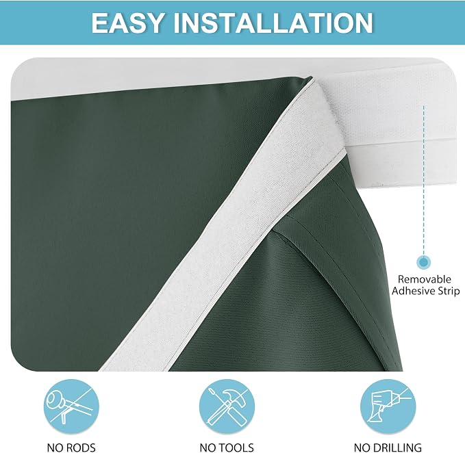 RYB HOME Blackout Door Curtains 80 inch Length, French Door Shades | Thermal Insulated, Self Adhesive, Privacy, For Patio Kitchen Front Entry Front Back Door Glass Window, W26 x L80, 1 Panel - Image 2
