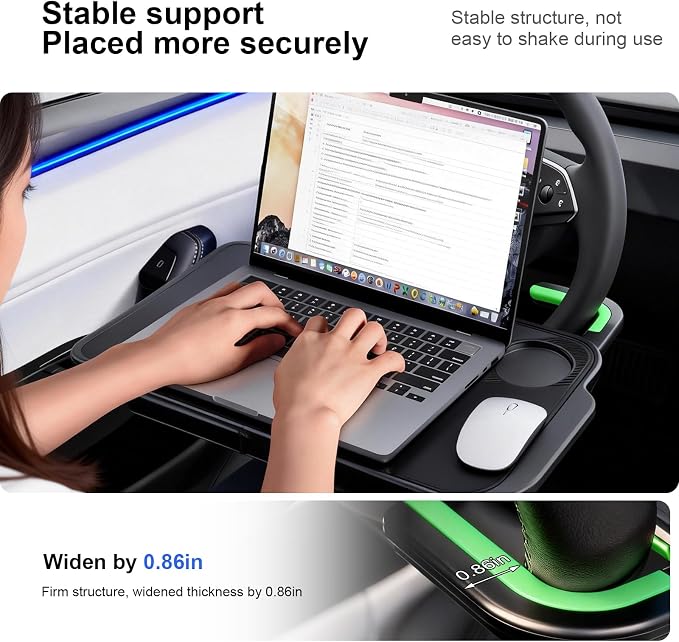 2-in-1 Car Steering Wheel Desk Tray & Car Seat Gap Filler Organizer – Silicone Look Table for Laptop, Eating Food, Writing – Work Road Trip Essentials Accessories (Black) - Image 2