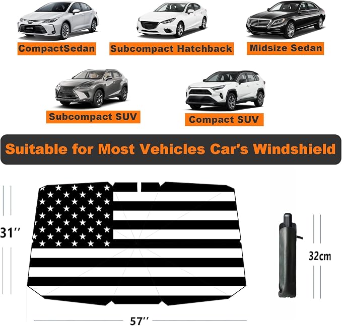 Windshield Sun Shade Umbrella for Car Front Window Sun Visor for Windshield Car Summer Accessories Protect Interior from UV Rays & Heat for Sedan, Compact SUV, Hatchbacks 57"*31" - Image 3