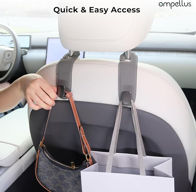 Car Headrest Hook, 2 Pack Leather Car Seat Hooks for Purses and Bags, Car Organization Accessories (Tan) | Sturdy Metal Core, Premium Leather Wrapped, Universal Fit for Most Vehicle Seat Headrest, 360-degree Rotation,Easy to Install - Image 7