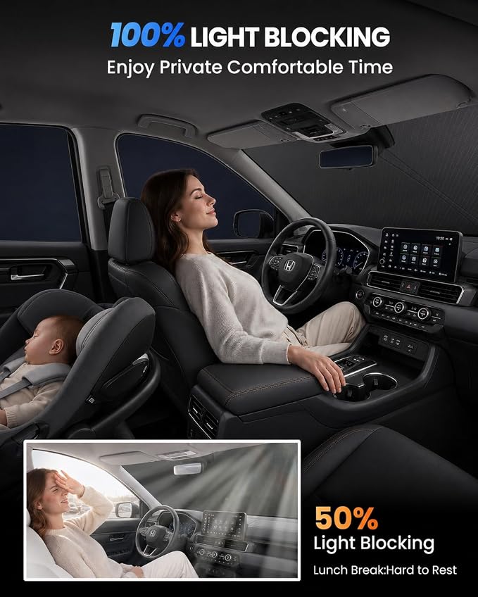 Zanch Custom Windshield Sun Shade for Honda Pilot 2016-2026, 7-Layer UV & 100% Sun Blockage, 3D Scanned Fit, Interior Protection, Keep Car Cooler, Easy Storage & Foldable Accessories - Image 4