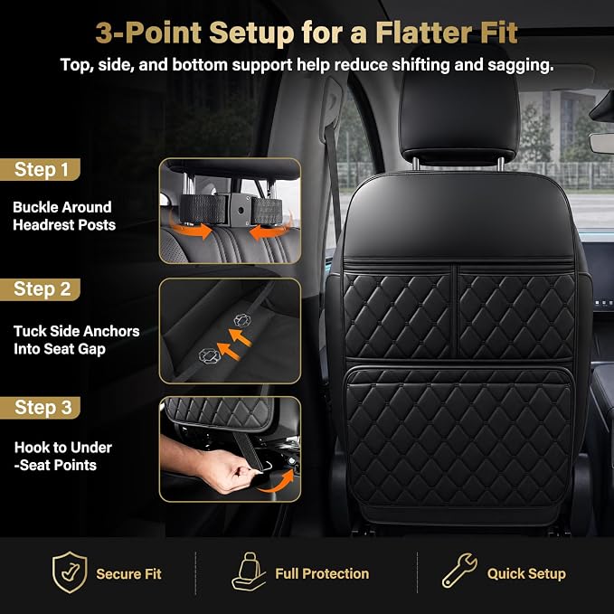 2 Pack Seat Back Protector Kick Mats, Premium Interior Look | Dust, Scuff & Wear Protection / Easy-Clean Surface / 3 Storage Pockets Help Keep Your Car Interior Neat - Image 5