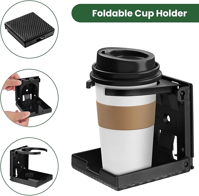2pcs Wall Cup Holder, Boat Cup Holder, Diamond Embossed Texture | Folding Cup Holder for Boat, 2.36"-3.94'' Adjustable RV Cup Holder Fits Most Sizes of Cups Mugs Bottles, ABS, Black - Image 3