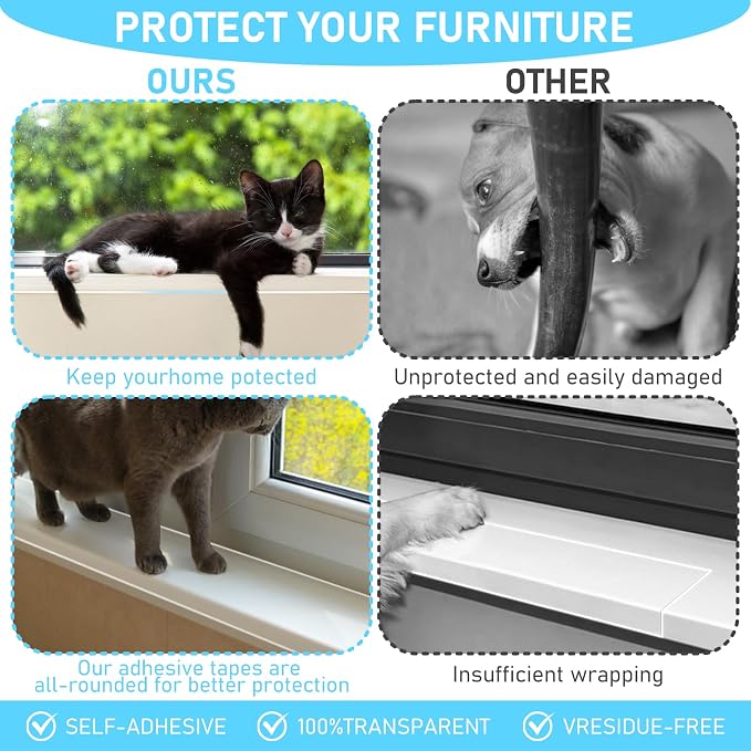 4in x 32.8ft Window Sill Protector, Door Protector from Dog Cat Scratching, Clear Sided Shield Protection Barrier Anti Cat Dog Scratching, Slobbering, and Clawing Furniture, Glass, Car Door - Image 3