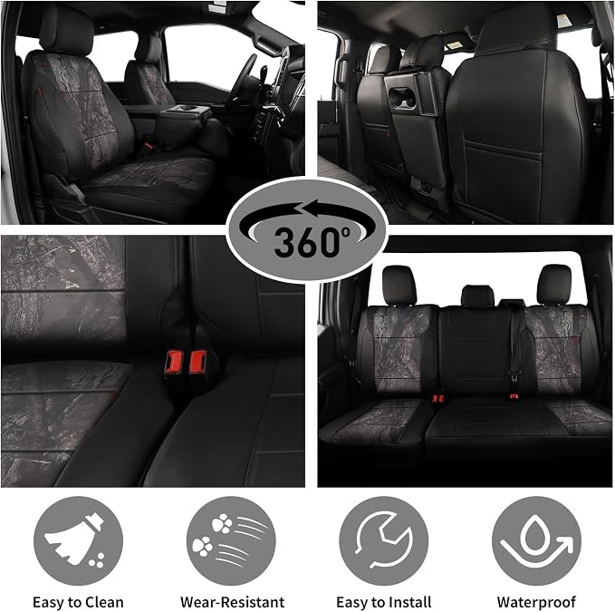 EKR F150 Seat Covers Custom Fit for (4 Door,SuperCrew) Ford F-150 Lariat 2021 2022 2023 2024 2025 2026 & F-150 (Lightning) Lariat 2022-2025 -Faux Leather(Black/Woodland Camo) - Image 2