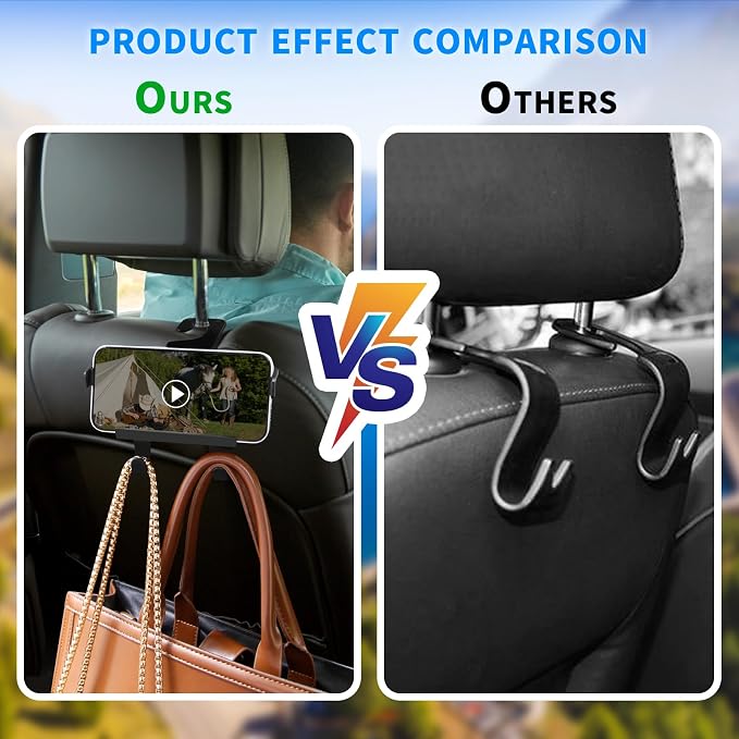 Upgraded Car Headrest Hidden Hook 2 in 1 Car Seat Hooks with Phone Holder for Purse, Hangers Vehicle Organizer ，Durable Hanger Storage Holder Organizer - Image 5