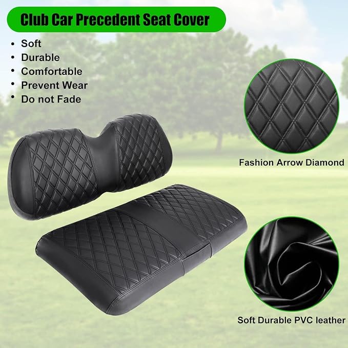Golf Cart Seat Covers for Club Car Precedent Marine Leather Diamond | Protect & Refresh Worn Seats, Precise Fit, Staple-Free Install, Comfort, Anti-Scratch, Anti-Fading, Easy Clean Black - Image 7