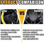 JOYCOURT 15 Inch Bling Soft Leather Car Steering Wheel Cover, Yellow | Colorful Rhinestones Design, Auto Elastic Protector for Women Girls, Crystal Diamond Car Accessories for Most Cars, SUVs - Image 3