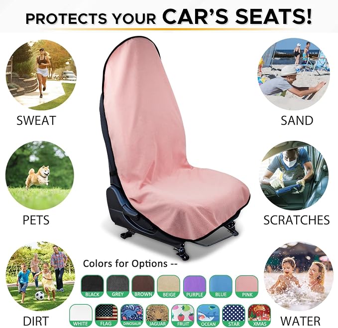 Waterproof Sweating Car Seat Cover for Post Gym Workout, Running, Swimming, Beach and Hiking, Universal Fit Non-Slip Bucket Seat Protector for Cars SUV Trucks, Machine Washable (Pink) - Image 7
