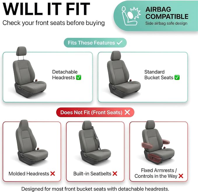 FH Group Universal Car Seat Covers Front Set for SUV Truck Sedan Vans | 3D Textured Breathable Fabric Seat Cover Set Protector with Airbag Compatible Interior Upgrade - Beige - Image 2