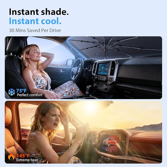 2026 Upgraded Windshield Sun Shade Umbrella for Nissan Altima [Precision Custom Fit, Superior UV & Heat Block] Cooling Tech Fabric, Durable Foldable with Storage Bag, Fits 2000-2025 - Image 2