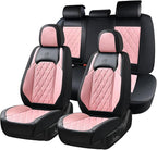 Coverado Leather Seat Covers, Car Seat Covers Full Set, Waterproof Faux Leather Pink & Black Seat Covers, Car Seat Protectors 5 Seats, Automotive Seat Covers Universal Fit for Most Cars SUV Trucks by COVERADOAUTO
