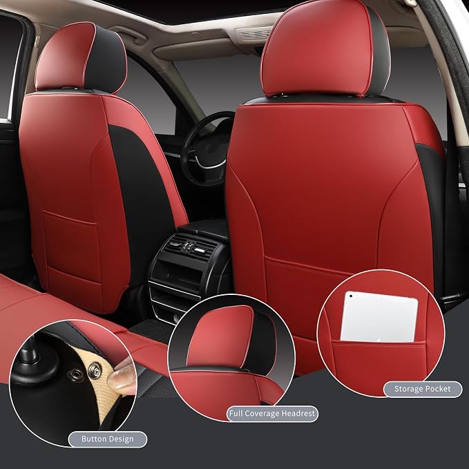 MINGBRON Car Seat Covers,Breathable and Waterproof Faux Leather Automotive Seat Covers for Cars SUV Pick-up Truck Sedan,Universal Anti-Slip Driver Seat Covers Wine Red - Image 3