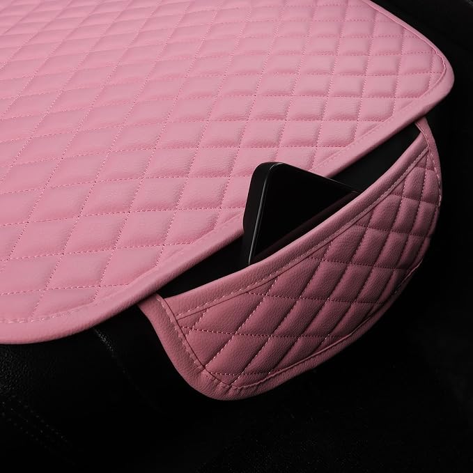 West Llama Pu Leather Car Seat Bottom Covers Protectors Include 1 Pair Front Driver Seat Pad Mat and 1 Rear Bench Cover Universal Fit 90% Vehicles,Pink - Image 5