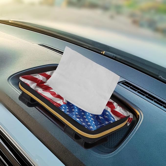 Biyejit 2 Pack Car Tissue Holder, 3D American Flag Car Mask Holder, Car Sun Visor Napkin Holder Backseat Tissue Case，Pu Leather Tissues Box - Image 5