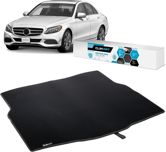 CLIM ART Cargo Liner for Mercedes C-Class 2015-2021 Sedan Custom Fit Trunk Mat, with Honeycomb Dirtproof & Waterproof Technology - All-Climate, Heavy Duty, Anti-Slip Cargo Liner, Luggage - FL01115207 by CLIMART