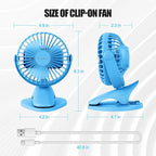 Portable Clip Fan Battery Operated,3 Speeds USB Rechargeable Mini Table Fan with Strong Airflow,360°Rotation Ultra Quiet Personal Desk Fan for Home Office Bedroom Dorm Stroller Camping - Blue - Image 7