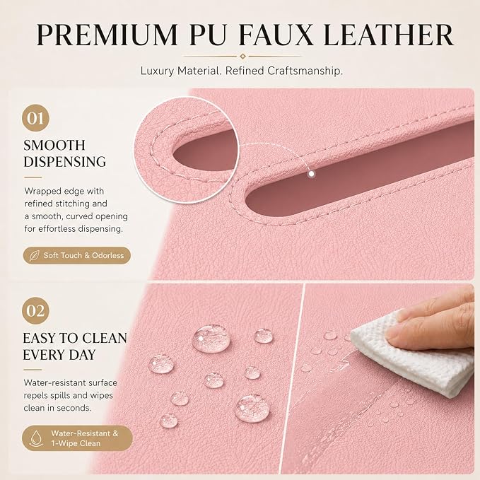 Car Tissue Holder with Magnetic & Strap Mount, Pink, 1 Pack | PU Faux Leather, For Sun Visor, Seat Back, Console, Refrigerator, Fits Standard Tissue Packs - Image 6